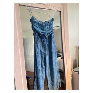 Strapless Dynamite blue & white jumpsuit, worn once, Has a removable cloth belt.